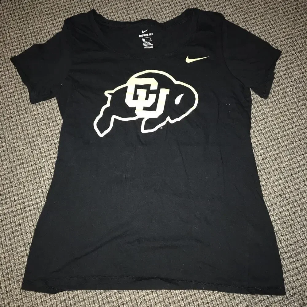 Colorado Buffaloes Womens Small ScoopNeck Black Logo‎ Tee Nike